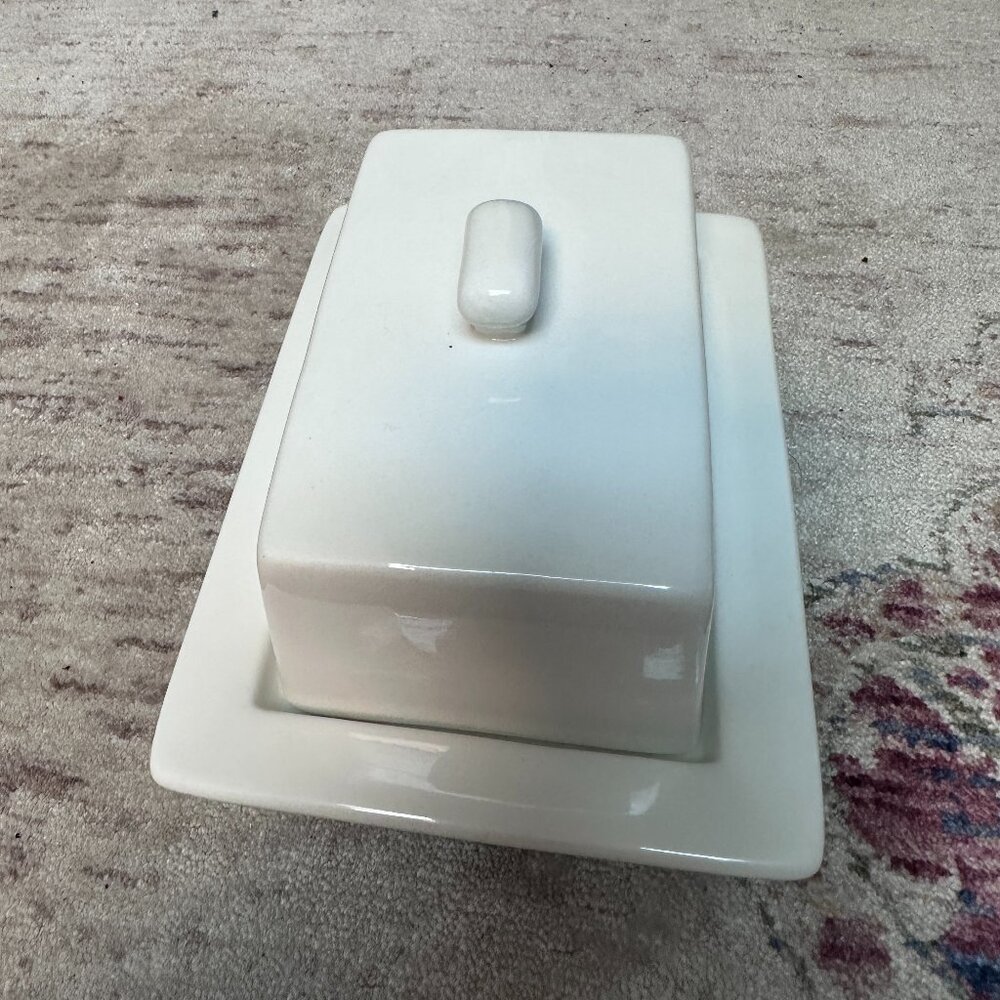 Palm Restaurant White Ceramic Butter Dish In Great Shape!!
